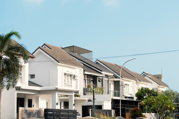 white modern house exterior in morning view, 