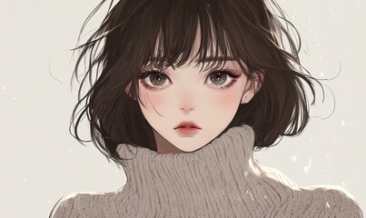 Close up digital portrait of a beautiful girl with brunette hair