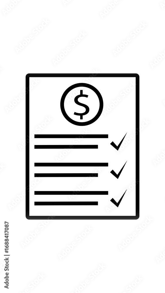Poster vertical video of checklist with dollar sign for financial approvals. financial checklist icon showi