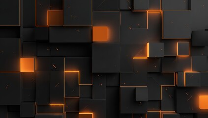 Abstract geometric pattern of dark squares with orange highlights
