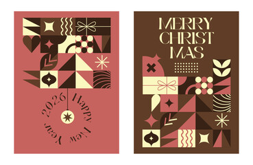 Merry Christmas And Happy New Year Vibrant Abstract Minimalist Geometric Poster Design Collection