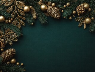 Elegant golden and green decorative elements create a festive border perfect for holiday celebrations