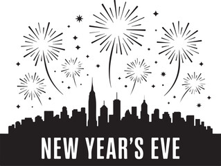New Year's Eve Cityscape with Fireworks Vector Illustration for Holiday Greetings