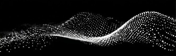 Abstract wavy form of white dots on black background