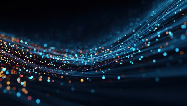 Abstract digital waves of glowing particles