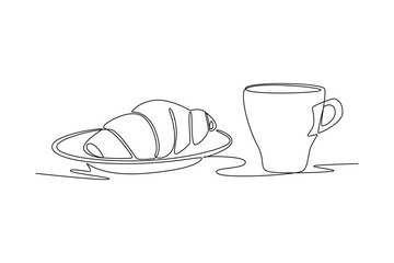 breakfast concept. Single line draw design. Vector graphic illustration
