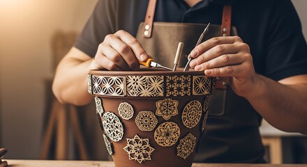 Artisan Craftsperson Creating Decorative Ceramic Tiles with Intricate Patterns