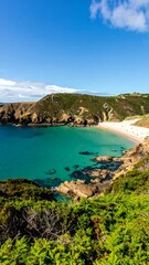 Naklejka premium Coastal view, turquoise water, sandy beach