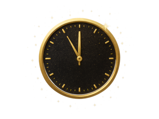Vintage clock showing almost midnight isolated on transparent background