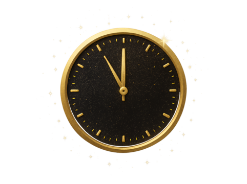 Vintage clock showing almost midnight isolated on transparent background