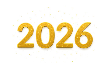Golden glitter numbers 2026 isolated on transparent background