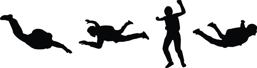 Silhouette, skydiver, freefall, parachute, motion, air, extreme, sport, flight, posture, black, white, adrenaline, jump, coordination, outdoor, action