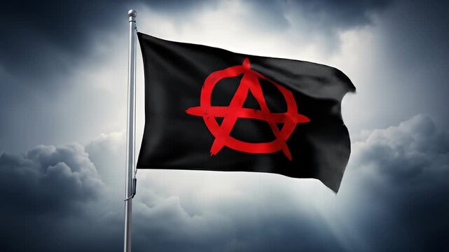 Anarchy Flag Waving Against Dramatic Sky