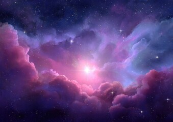 Fototapeta premium Cosmic clouds of vibrant pink and purple, filled with stars