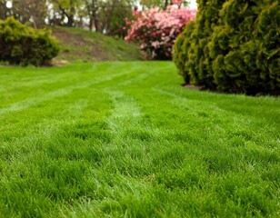 Lush green lawn with trimmed lines
