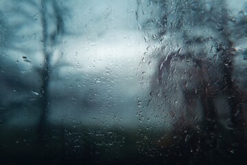 Rain-streaked view through a window