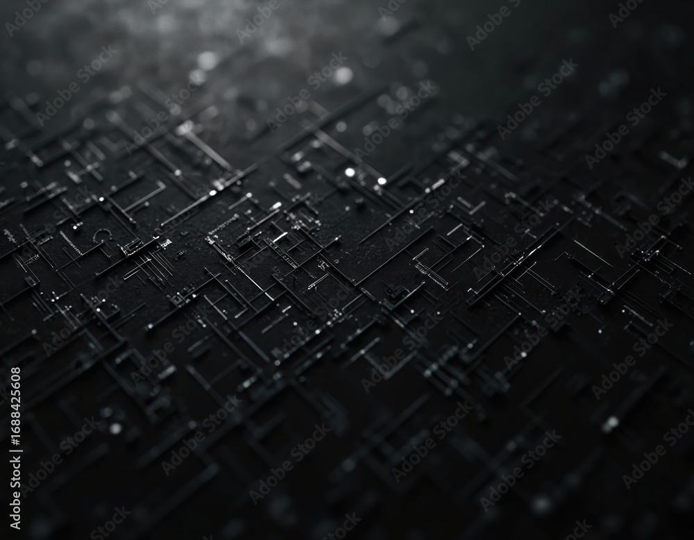 Poster abstract illustration shows complex digital network structure with geometric lines, connections on d