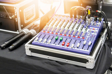 Sound control unit. The sound mixer unit is used in concerts and has a variety of sound control...