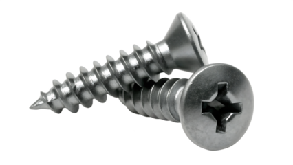 Metallic screws with cross recess isolated on a transparent background fasteners