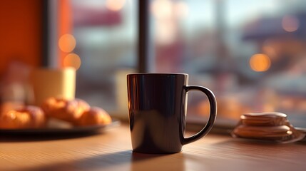 Empty mug on cafe table