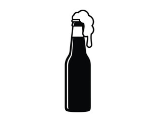 Monochrome beer bottle with foam in a vector style