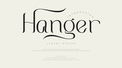 Hanger Luxury wedding alphabet letters font with tails. Typography elegant classic lettering serif fonts and number decorative vintage retro concept for logo branding. vector illustration

