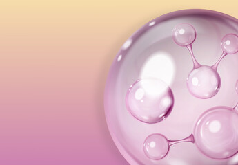 pink water drops, pink soap bubble, pink bubble background, Collagen Bubble. Realistic cosmetic serum drop Texture of liquid drops serum gel or collagen skin care