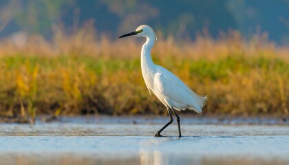 White bird wading in shallows