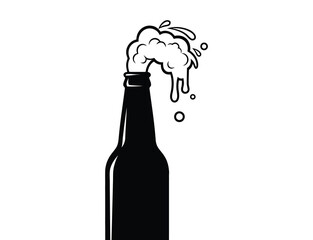 Beer bottle with foam erupting from the top
