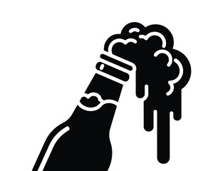 Black silhouette of a beer bottle with foam