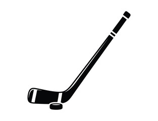 Black hockey stick and puck in vector format