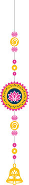 Hanging Festive Lotus Toran Garland With Decorative Bell For Indian Festival Celebration