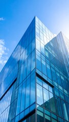Obraz premium Modern skyscraper facade reflecting a clear sky