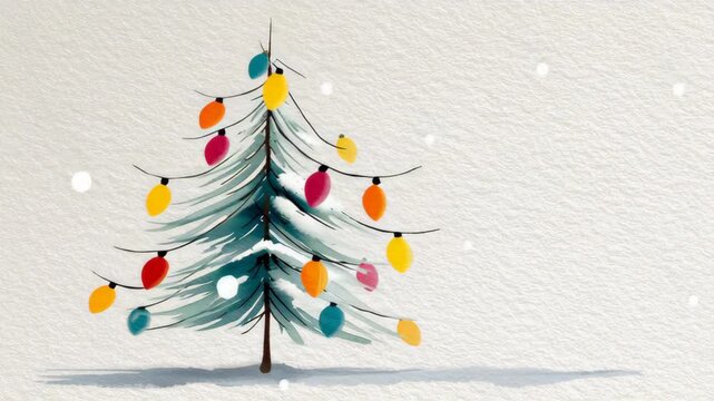 Animated Christmas tree adorned with colorful lights, gradually shifting decorations and snowflakes falling, creating a festive atmosphere, showcasing the joyful spirit of the holiday season in a whim