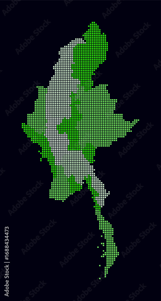 Poster myanmar dotted map. digital style map of the country on dark background. myanmar shape with square d