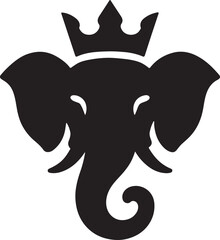 Silhouette vector of elephant head with crown, majestic and decorative icon design.