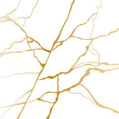 Kintsugi crack white wallpaper. Elegant and abstract representation of beauty in imperfection. Kintsugi crack background. Kintsugi pattern, featuring intricate golden crack lines on white background. 
