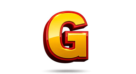 A glossy threedimensional yellow letter g with a red outline isolated on a white background
