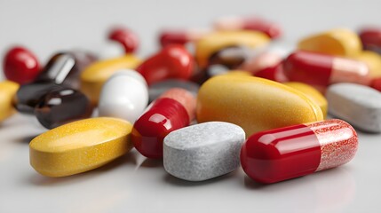 Colorful pills on white background