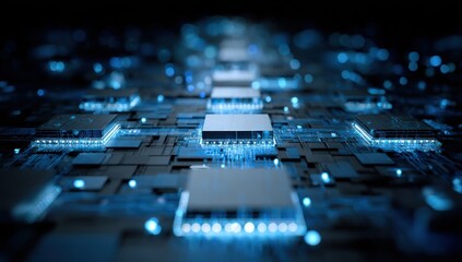 Abstract circuit board with illuminated processors