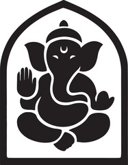 Silhouette vector of Lord Ganesha idol in arch frame, traditional Hindu festival icon design.