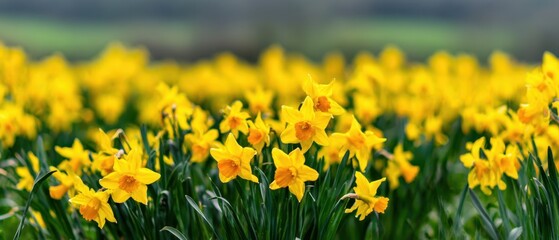 Obraz premium The Daffodils in a Sunlit Field of Vibrant Yellow Spring Blooms and Greenery