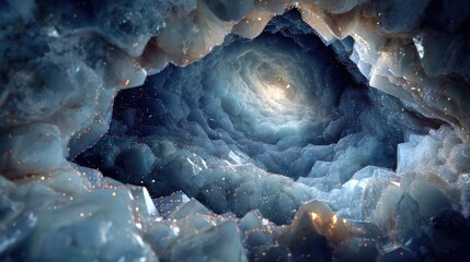 Translucent geode bursting with cosmic dust and glowing bubbles, capturing ancient atmosphere.