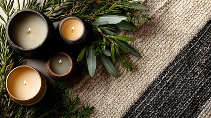Flat lay of minimalist Christmas candles