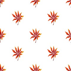 Obraz premium This is a simple, seamless repeat pattern featuring a single, stylized orange leaf with radiating veins. The leaves are arranged in a classic grid pattern on a clean, white background, creating a mini