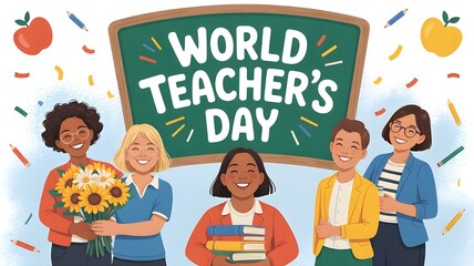World teachers day greeting flat vector illustration