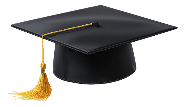 Black Graduation Cap with Gold Tassel on Transparent Background