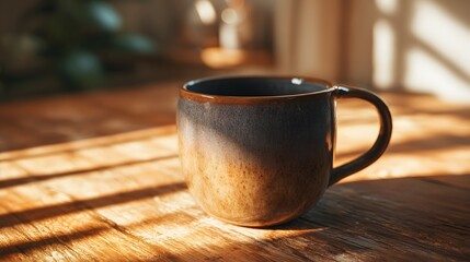 Ceramic mug on wooden table