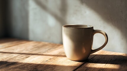 Ceramic mug on wooden table