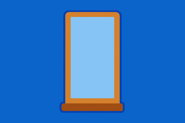 Vertical orange frame mirror vector illustration with blue reflection on blue background